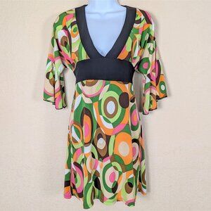 VTG Y2K American Flirt Babydoll Blouse Abstract Art to Wear sz M Bell Sleeve